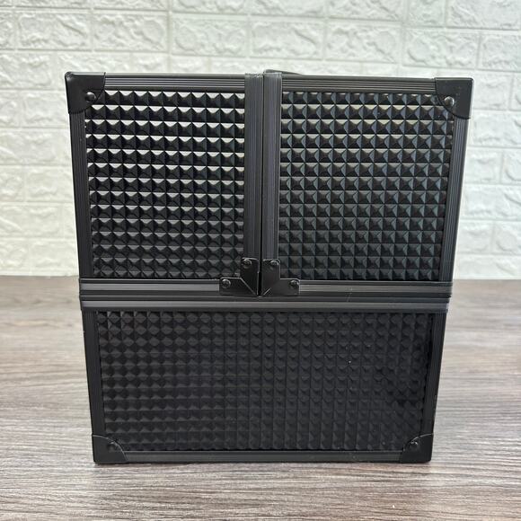 Large Makeup Train Case Cosmetics Organizer Portable Extendable Tray Matte Black - Picture 2 of 11